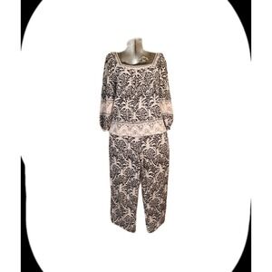 Panama Jack Linen Rayon‎ Blend 2 Piece Set Blouse And Crop Pant M Tropical